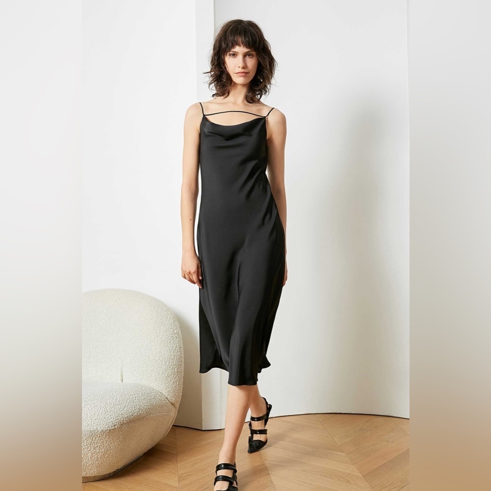 NWT J.ING Satin Draped Slip Midi Dress